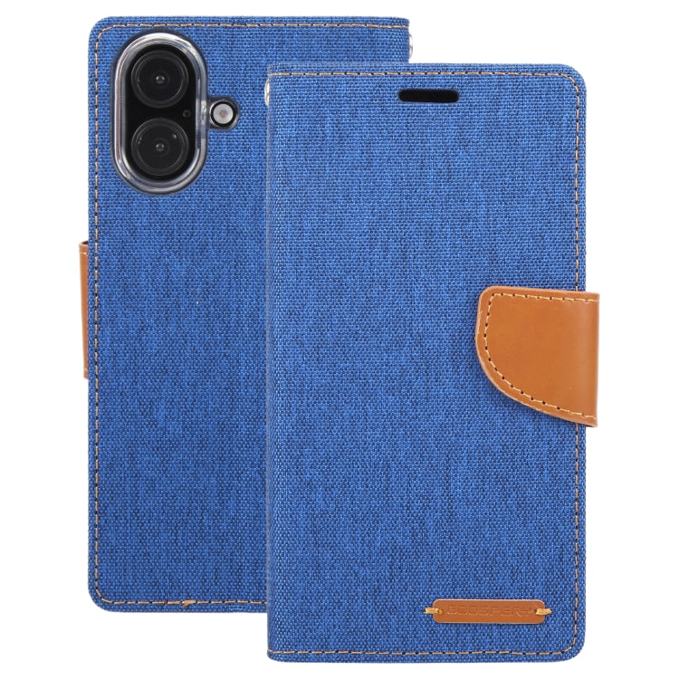 For iPhone 16 Plus GOOSPERY CANVAS DIARY Fabric Texture Flip Leather Phone Case(Blue) - iPhone 16 Plus Cases by GOOSPERY | Online Shopping UK | buy2fix