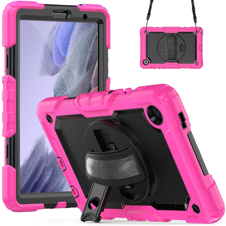 For Samsung Galaxy Tab A7 Lite T220 Silicone Hybrid PC Tablet Case with Shoulder Strap(Black + Rose Red) - Tab A7 Lite T220 / T225 by buy2fix | Online Shopping UK | buy2fix