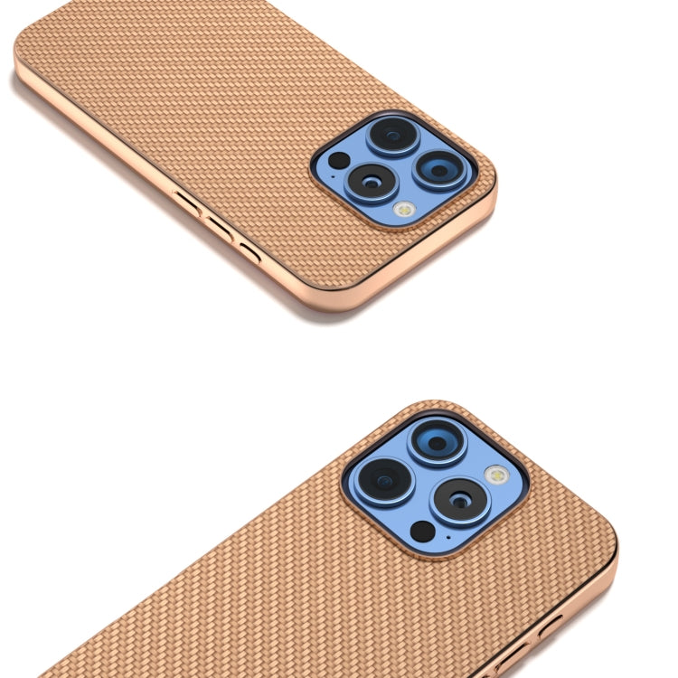 For iPhone 16 Pro Nano Electroplating Carbon Fiber Texture Phone Case(Gold) - iPhone 16 Pro Cases by buy2fix | Online Shopping UK | buy2fix