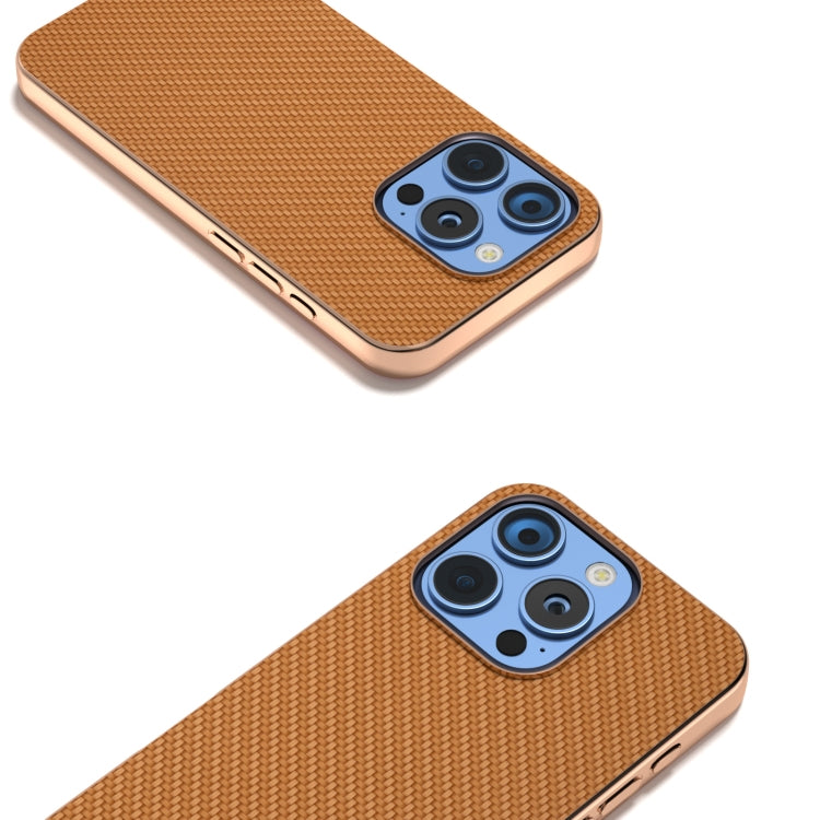 For iPhone 16 Pro Nano Electroplating Carbon Fiber Texture Phone Case(Brown) - iPhone 16 Pro Cases by buy2fix | Online Shopping UK | buy2fix