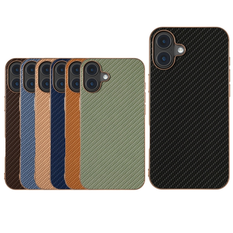 For iPhone 16 Plus Nano Electroplating Carbon Fiber Texture Phone Case(Brown) - iPhone 16 Plus Cases by buy2fix | Online Shopping UK | buy2fix