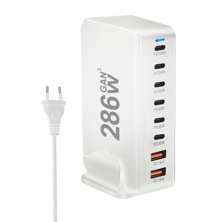 YMX-986 286W 6Type-C, 3USB 8-Ports Desktop Fast Charger, Plug Type:US Plug(White) - Multifunction Charger by buy2fix | Online Shopping UK | buy2fix