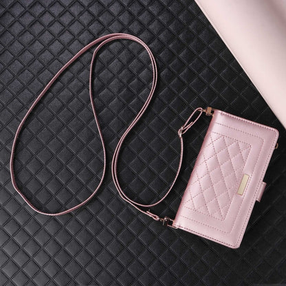 For iPhone 16 Plus Crossbody Zipper Wallet Rhombus Leather Phone Case(Rose Gold) - iPhone 16 Plus Cases by buy2fix | Online Shopping UK | buy2fix