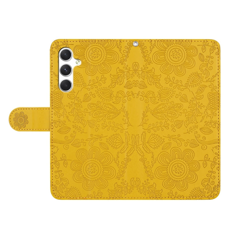 For Samsung Galaxy S25 5G Floral Embossed Pattern Leather Phone Case(Yellow) - Galaxy S25 5G Cases by buy2fix | Online Shopping UK | buy2fix