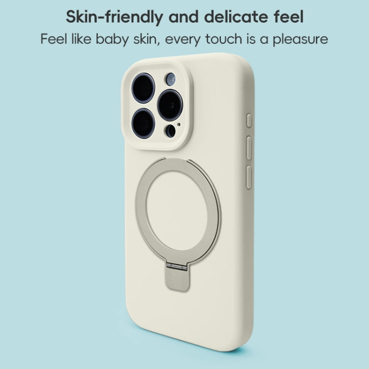 For iPhone 16 Pro Max Precision Hole Liquid Silicone MagSafe Metal Ring Holder Phone Case(White) - iPhone 16 Pro Max Cases by buy2fix | Online Shopping UK | buy2fix