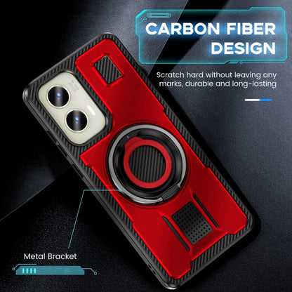 For Motorola Moto G Stylus 5G 2024 Ring Holder Carbon Fiber PC Hybrid TPU Phone Case(Red) - Motorola Cases by buy2fix | Online Shopping UK | buy2fix