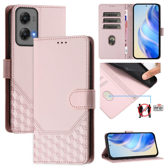 For Motorola Moto G Stylus 5G 2024 Honeycomb Embossing RFID Leather Phone Case(Pink) - Motorola Cases by buy2fix | Online Shopping UK | buy2fix