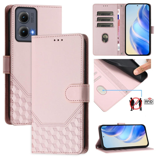 For Motorola Edge 5G 2024 Honeycomb Embossing RFID Leather Phone Case(Pink) - Motorola Cases by buy2fix | Online Shopping UK | buy2fix