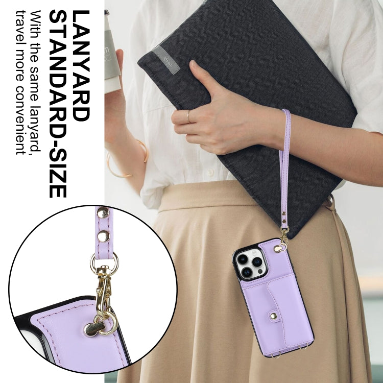 For iPhone 16 Pro Max RFID Card Slot Phone Case with Long Lanyard(Purple) - iPhone 16 Pro Max Cases by buy2fix | Online Shopping UK | buy2fix