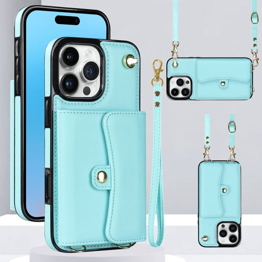 For iPhone 16 Pro RFID Card Slot Phone Case with Long Lanyard(Mint Green) - iPhone 16 Pro Cases by buy2fix | Online Shopping UK | buy2fix