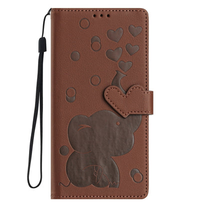 For Samsung Galaxy S25 5G Cartoon Elephant Embossed Leather Phone Case(Brown) - Galaxy S25 5G Cases by buy2fix | Online Shopping UK | buy2fix