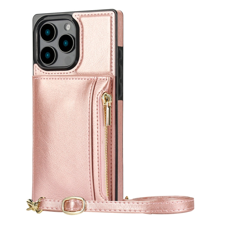 For iPhone 16 Pro Max Square Zipper Wallet Bag TPU+PU Back Cover Case(Rose Gold) - iPhone 16 Pro Max Cases by buy2fix | Online Shopping UK | buy2fix