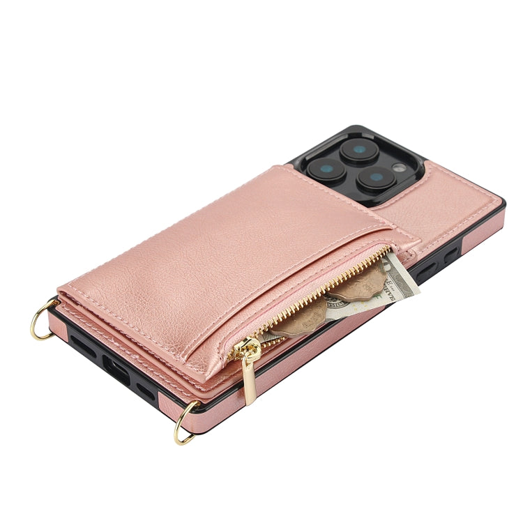 For iPhone 16 Pro Max Square Zipper Wallet Bag TPU+PU Back Cover Case(Rose Gold) - iPhone 16 Pro Max Cases by buy2fix | Online Shopping UK | buy2fix