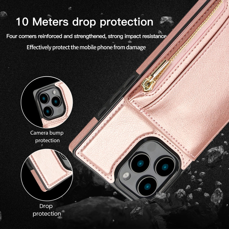 For iPhone 16 Pro Max Square Zipper Wallet Bag TPU+PU Back Cover Case(Rose Gold) - iPhone 16 Pro Max Cases by buy2fix | Online Shopping UK | buy2fix