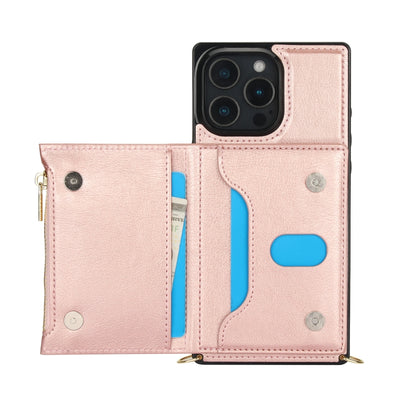 For iPhone 16 Pro Square Zipper Wallet Bag TPU+PU Back Cover Case(Rose Gold) - iPhone 16 Pro Cases by buy2fix | Online Shopping UK | buy2fix