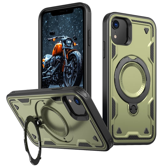 For iPhone XR PC Hybrid TPU Armor MagSafe Ring Holder Phone Case(Olive Green) - More iPhone Cases by buy2fix | Online Shopping UK | buy2fix