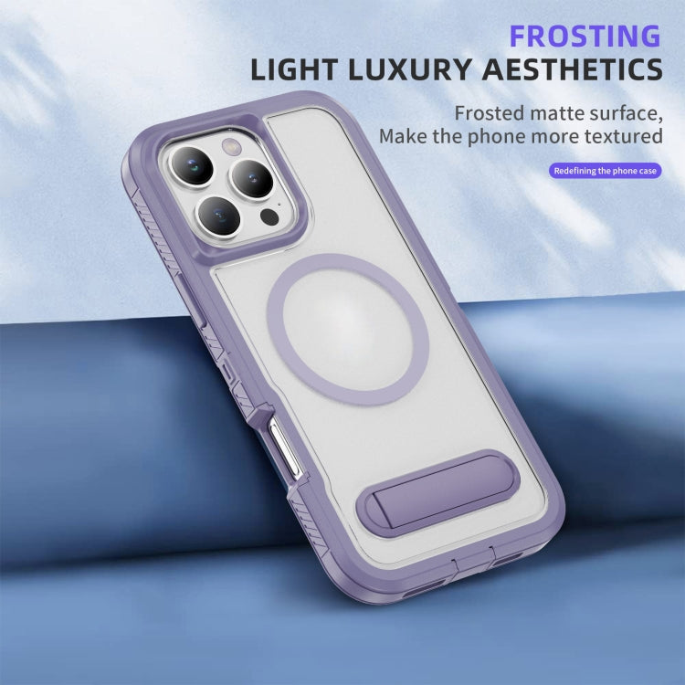 For iPhone 16 Pro Max Guard MagSafe Holder Matte PC Hybrid TPU Phone Case(Purple Transparent) - iPhone 16 Pro Max Cases by buy2fix | Online Shopping UK | buy2fix