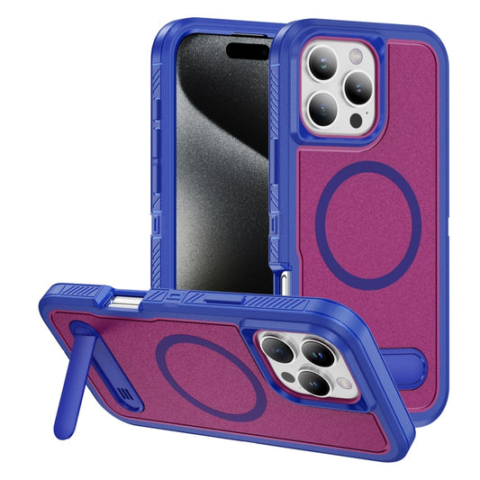 For iPhone 16 Pro Guard MagSafe Holder Matte PC Hybrid TPU Phone Case(Blue Rose Red) - iPhone 16 Pro Cases by buy2fix | Online Shopping UK | buy2fix