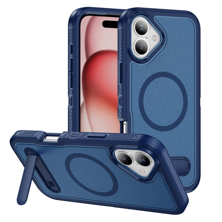 For iPhone 16 Guard MagSafe Holder Matte PC Hybrid TPU Phone Case(Royal Blue) - iPhone 16 Cases by buy2fix | Online Shopping UK | buy2fix