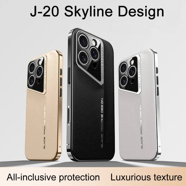 For iPhone 16 Pro Max J-20 Leather Skyline Design Full Coverage Phone Case(White) - iPhone 16 Pro Max Cases by buy2fix | Online Shopping UK | buy2fix