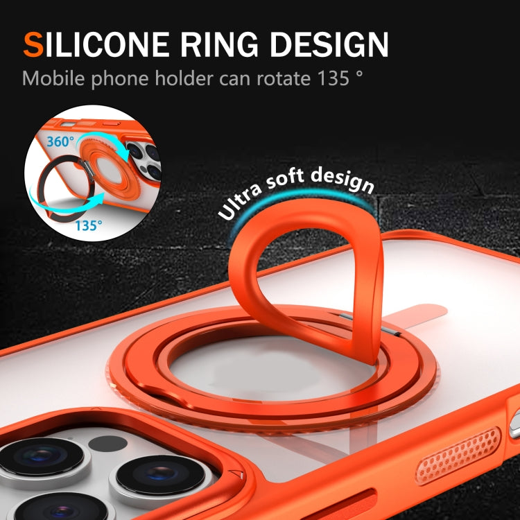 For iPhone 16 Pro Skin Feel Transparent 360 Degree Rotating Silicone Ring Holder Phone Case(Orange) - iPhone 16 Pro Cases by buy2fix | Online Shopping UK | buy2fix