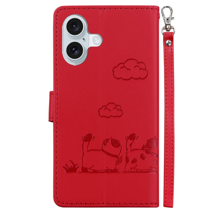 For iPhone 16 Plus Cute Cats RFID Leather Phone Case(Red) - iPhone 16 Plus Cases by buy2fix | Online Shopping UK | buy2fix