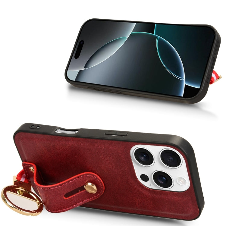 For iPhone 16 Pro Wristband Leather Back Phone Case(Red) - iPhone 16 Pro Cases by buy2fix | Online Shopping UK | buy2fix