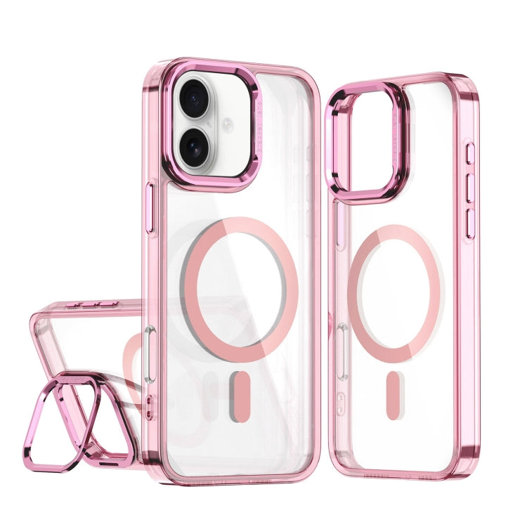 For iPhone 16 Plus Acrylic Camera Holder MagSafe Magnetic Phone Case(Pink) - iPhone 16 Plus Cases by buy2fix | Online Shopping UK | buy2fix