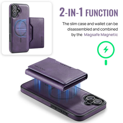 For iPhone 16 DG.MING MAGKING-K2 Series MagSafe RFID Card Bag Detachable Phone Case(Purple) - iPhone 16 Cases by DG.MING | Online Shopping UK | buy2fix