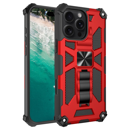 For iPhone 16 Pro Armor Shockproof TPU Hybrid PC Magnetic Phone Case with Holder(Red) - iPhone 16 Pro Cases by buy2fix | Online Shopping UK | buy2fix