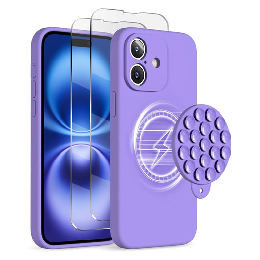 For iPhone 16 Silicone Suction Cup MagSafe Phone Case with Screen Film(Purple) - iPhone 16 Cases by buy2fix | Online Shopping UK | buy2fix