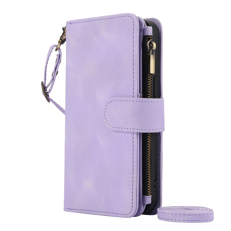 For iPhone 16 Pro Dream 9-Card Zipper Wallet RFID Leather Phone Case with Lanyard(Purple) - iPhone 16 Pro Cases by buy2fix | Online Shopping UK | buy2fix