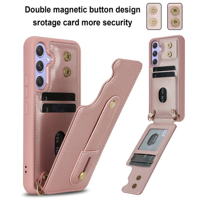 For Samsung Galaxy S25+ 5G Wristband Vertical Flip Wallet Back Cover Phone Case with Long Lanyard(Rose Gold) - Galaxy S25+ 5G Cases by buy2fix | Online Shopping UK | buy2fix