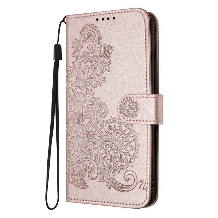 For Samsung Galaxy S25 5G Datura Flower Embossed Flip Leather Phone Case(Rose Gold) - Galaxy S25 5G Cases by buy2fix | Online Shopping UK | buy2fix