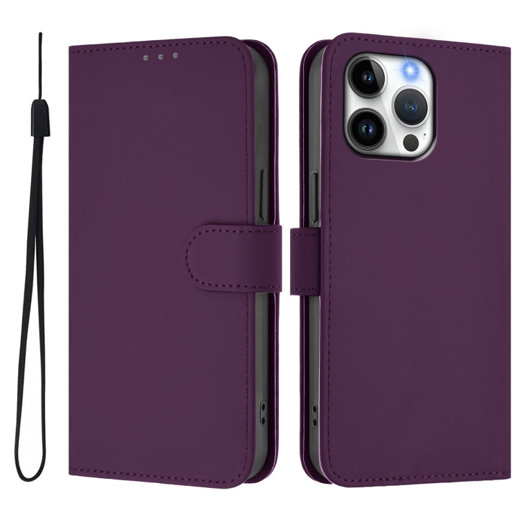 For iPhone 16 Pro Max Skin Feel Solid Color Leather Phone Case with Lanyard(Violet) - iPhone 16 Pro Max Cases by buy2fix | Online Shopping UK | buy2fix