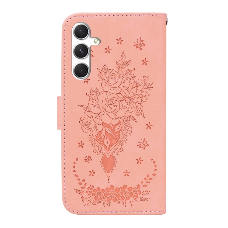 For Samsung Galaxy S25 5G Butterfly Rose Embossed Leather Phone Case(Pink) - Galaxy S25 5G Cases by buy2fix | Online Shopping UK | buy2fix