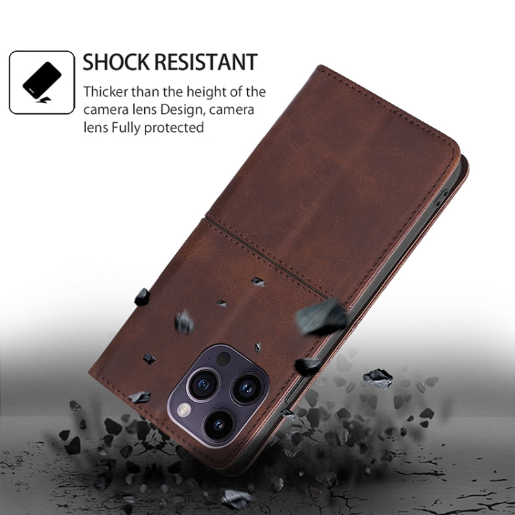 For iPhone 16 Plus Cow Texture Magnetic Leather Phone Case(Dark Brown) - iPhone 16 Plus Cases by buy2fix | Online Shopping UK | buy2fix