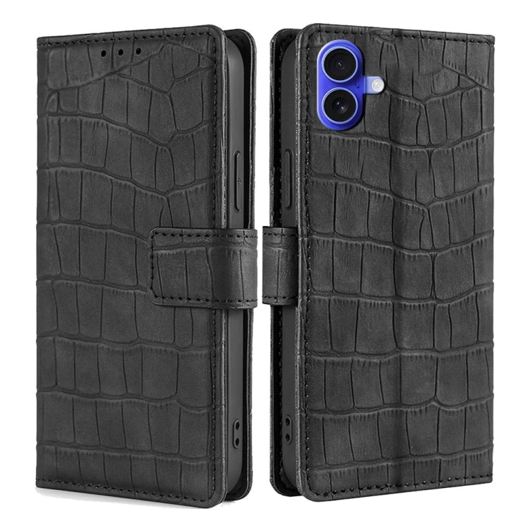 For iPhone 16 Skin Feel Crocodile Magnetic Clasp Leather Phone Case(Black) - iPhone 16 Cases by buy2fix | Online Shopping UK | buy2fix