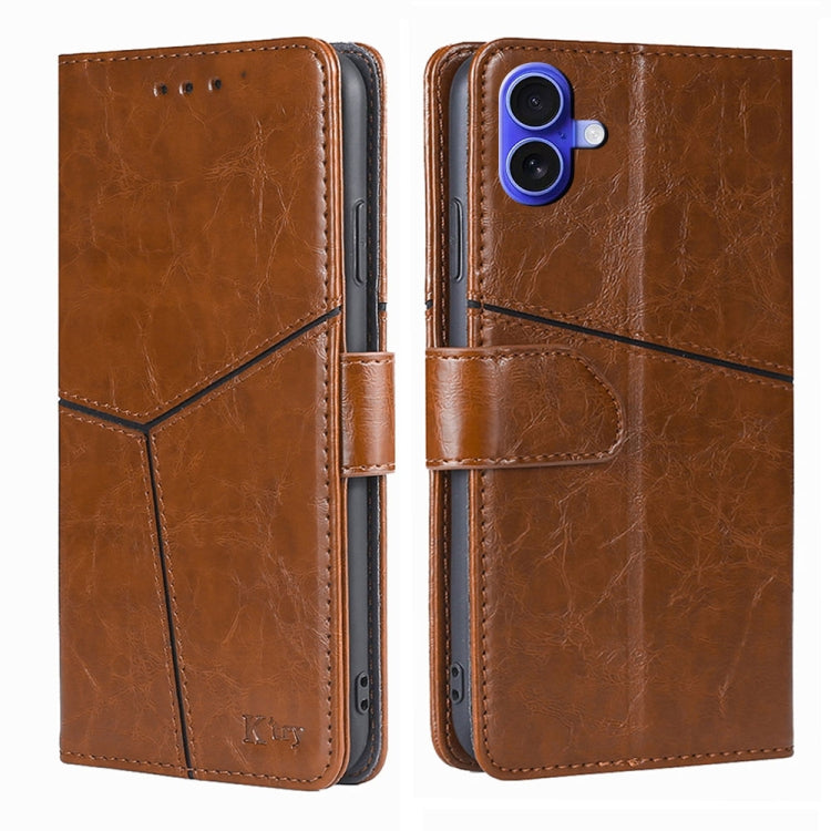 For iPhone 16 Geometric Stitching Leather Phone Case(Light Brown) - iPhone 16 Cases by buy2fix | Online Shopping UK | buy2fix