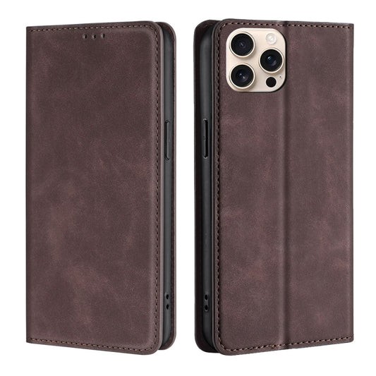 For iPhone 16 Pro Skin Feel Magnetic Leather Phone Case(Dark Brown) - iPhone 16 Pro Cases by buy2fix | Online Shopping UK | buy2fix