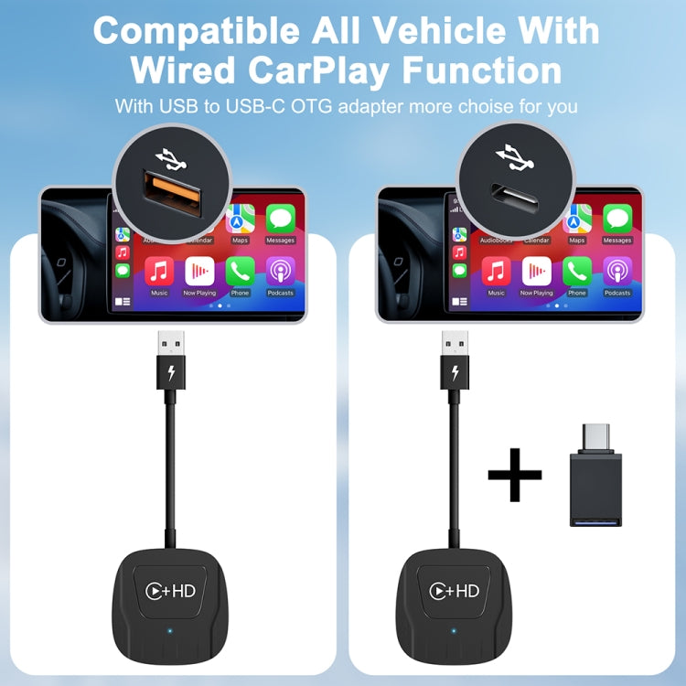 USB and HDMI Wired to Wireless CarPlay Auto Adapter, Specification:Square(Carbon Fiber) - Bluetooth Adapters by buy2fix | Online Shopping UK | buy2fix