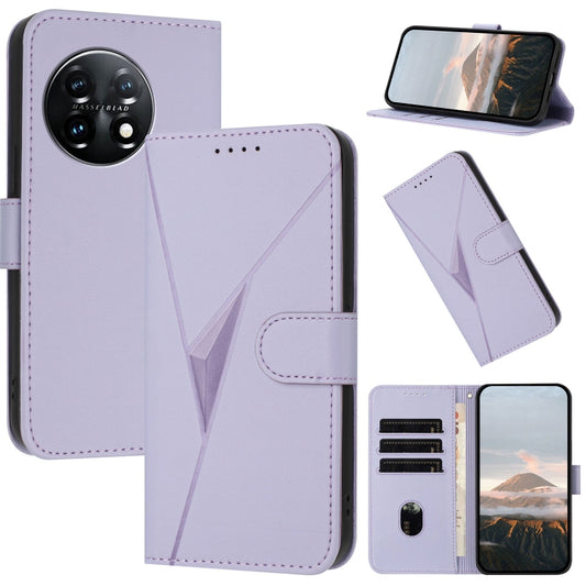 For OnePlus 11 Triangle Pattern Buckle Clasp Leather Phone Case(Light Purple) - OnePlus Cases by buy2fix | Online Shopping UK | buy2fix