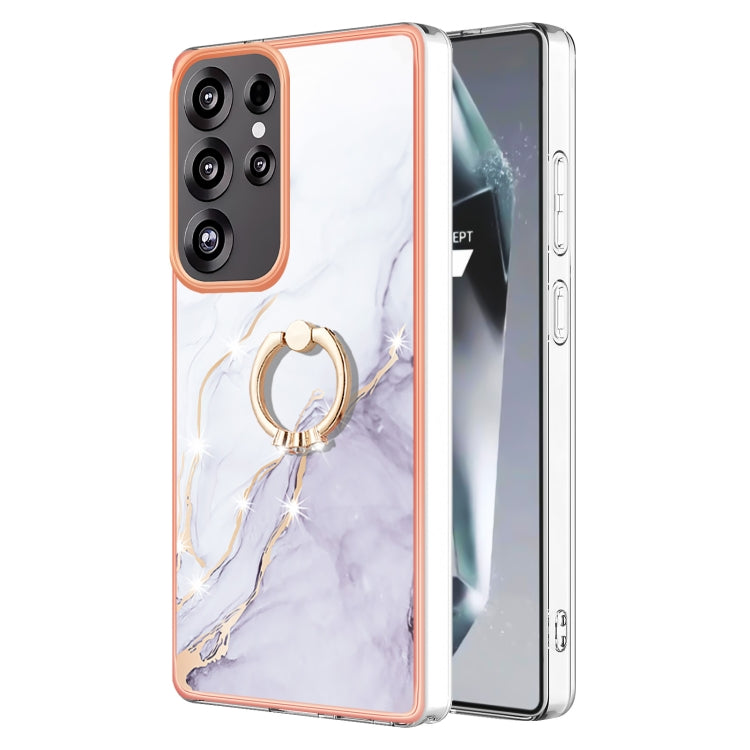 For Samsung Galaxy S25 Ultra 5G Electroplating Marble IMD TPU Phone Case with Ring Holder(White 006) - Galaxy S25 Ultra 5G Cases by buy2fix | Online Shopping UK | buy2fix