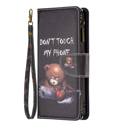 For Samsung Galaxy S25 5G Colored Drawing Pattern Zipper Leather Phone Case(Bear) - Galaxy S25 5G Cases by buy2fix | Online Shopping UK | buy2fix