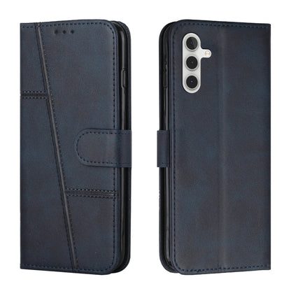 For Samsung Galaxy S25 / S24 5G Stitching Calf Texture Buckle Leather Phone Case(Blue) - Galaxy S25 5G Cases by buy2fix | Online Shopping UK | buy2fix