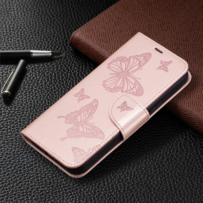 For Samsung Galaxy S25 5G Embossing Two Butterflies Pattern Leather Phone Case(Rose Gold) - Galaxy S25 5G Cases by buy2fix | Online Shopping UK | buy2fix