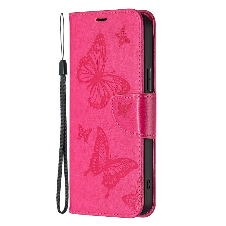 For Samsung Galaxy S25 5G Embossing Two Butterflies Pattern Leather Phone Case(Rose Red) - Galaxy S25 5G Cases by buy2fix | Online Shopping UK | buy2fix