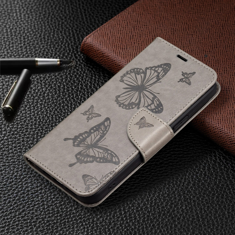 For Samsung Galaxy S25 5G Embossing Two Butterflies Pattern Leather Phone Case(Grey) - Galaxy S25 5G Cases by buy2fix | Online Shopping UK | buy2fix