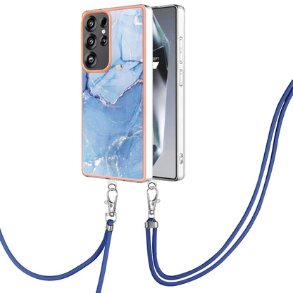 For Samsung Galaxy S25 Ultra 5G Electroplating Marble Dual-side IMD Phone Case with Lanyard(Blue 018) - Galaxy S25 Ultra 5G Cases by buy2fix | Online Shopping UK | buy2fix