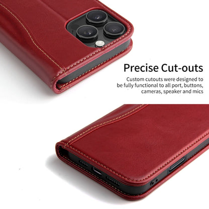 For iPhone 16 Pro Fierre Shann Cowhide Leather Flip Leather Phone Case(Red) - iPhone 16 Pro Cases by FIERRE SHANN | Online Shopping UK | buy2fix